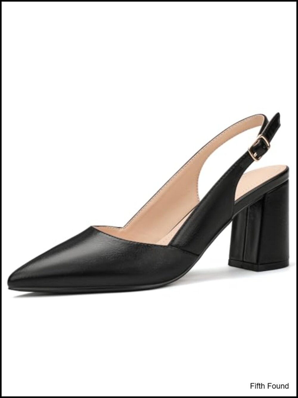 Women's Slingback Heels Chunky Block Pumps Pointed Toe Closed Heel Faux Leather